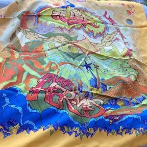 Hermes Aube print psychedelic scarf by Zoe silk Carre 90 vintage